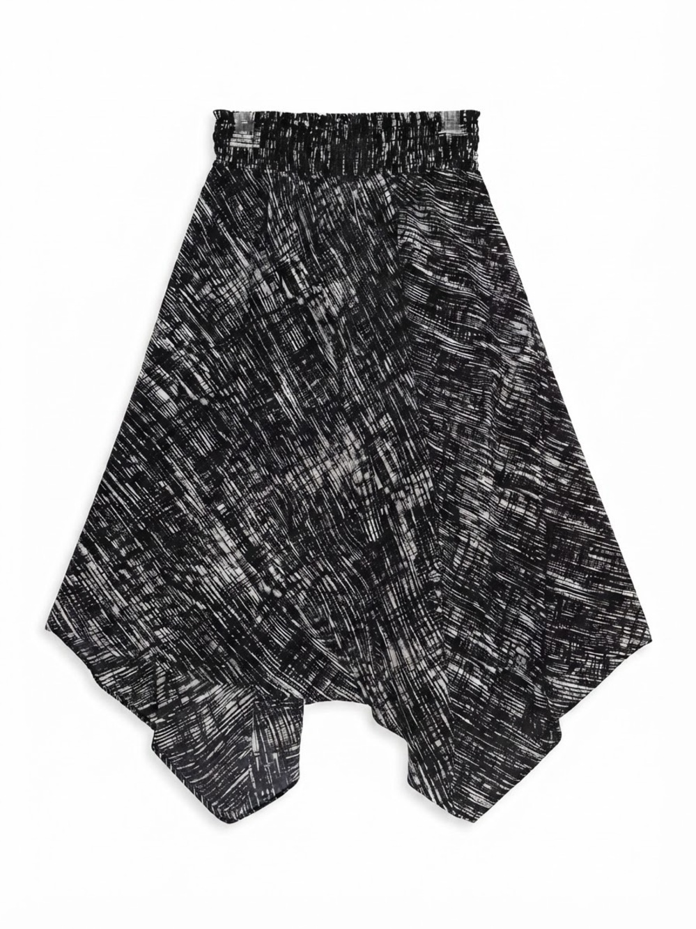 NWT Peyton Jensen Black & White Abstract Print Smocked Waist Asymmetrical Skirt